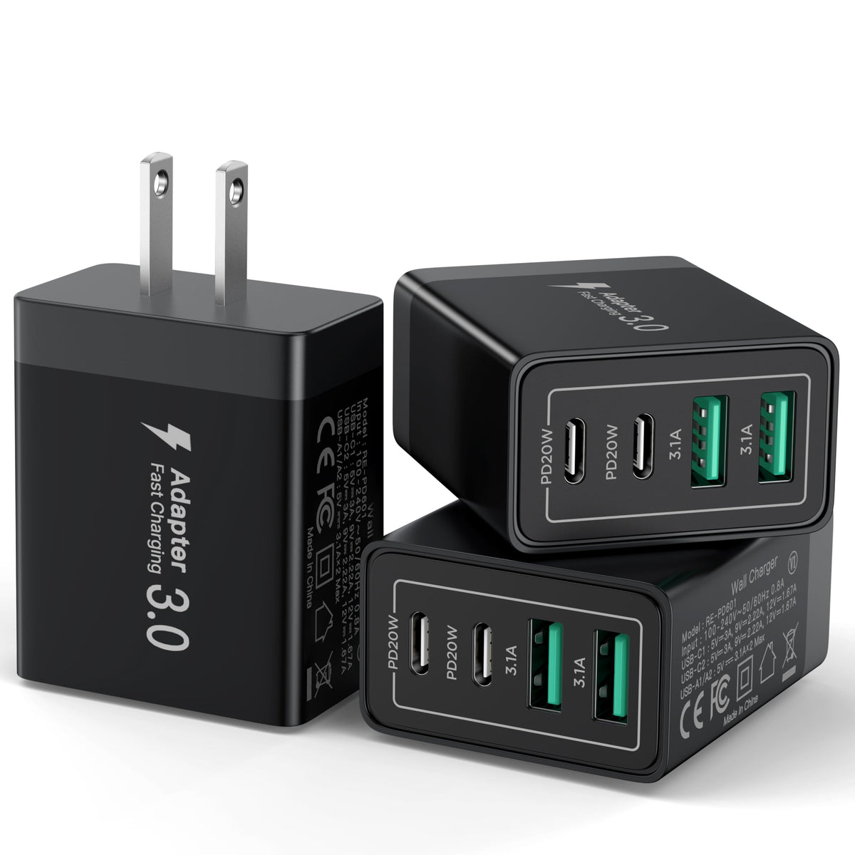 Aioneus USB C Charger Block, 40W Fast Charging Block Type C Charging Block 4-Port Dual Port PD+QC Wall Charger Head Cube for iPhone 17 16 15 14 13