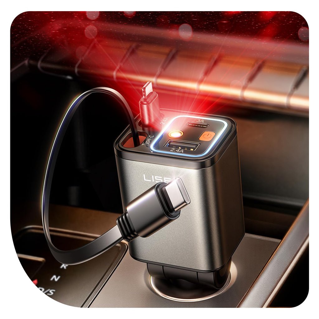 LISEN 84W Retractable USB-C Fast Car Charger Adapter