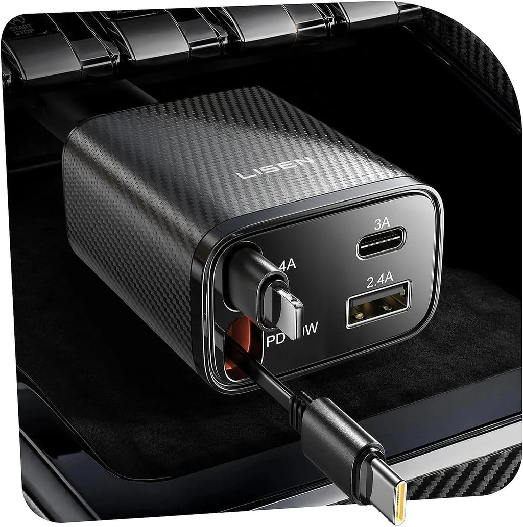 LISEN 84W Retractable USB-C Fast Car Charger Adapter