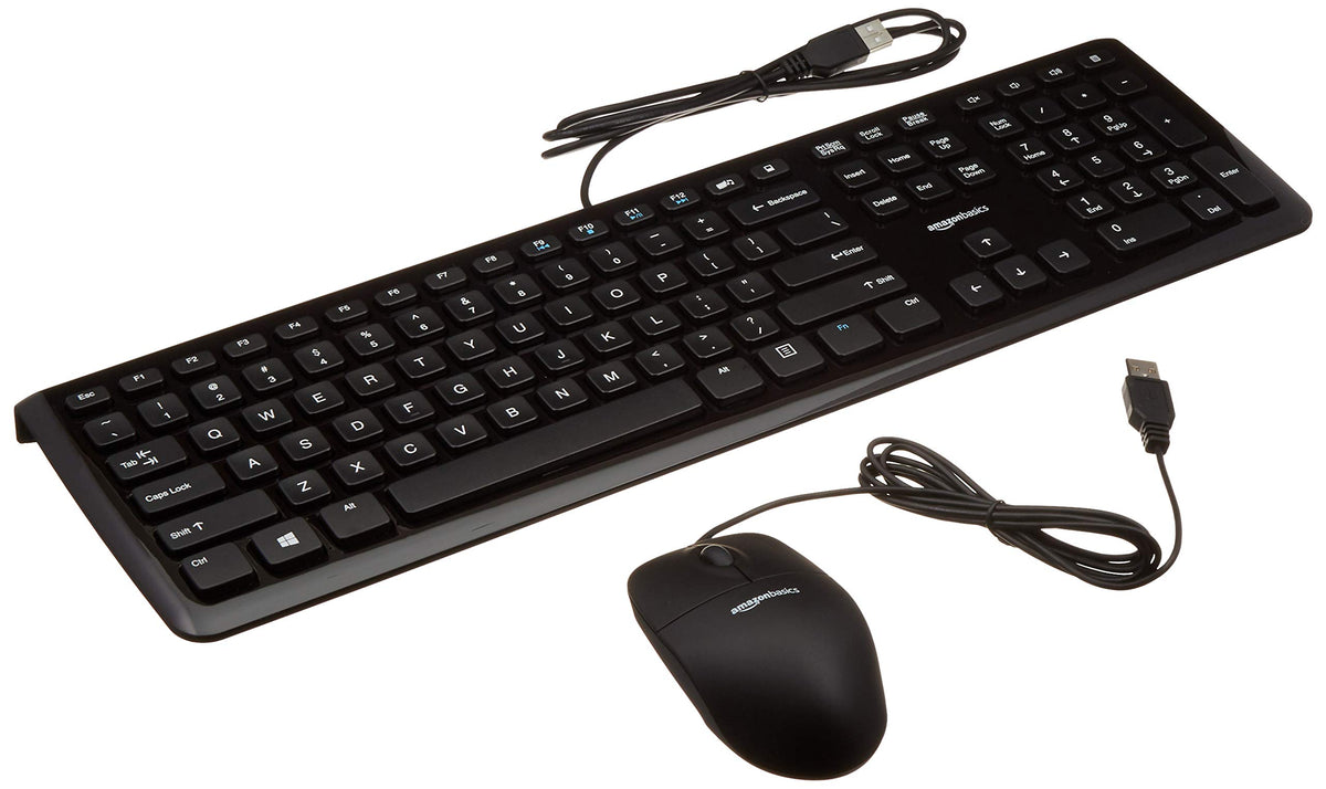 Amazon Basics USB Wired Keyboard & Mouse Combo Bundle