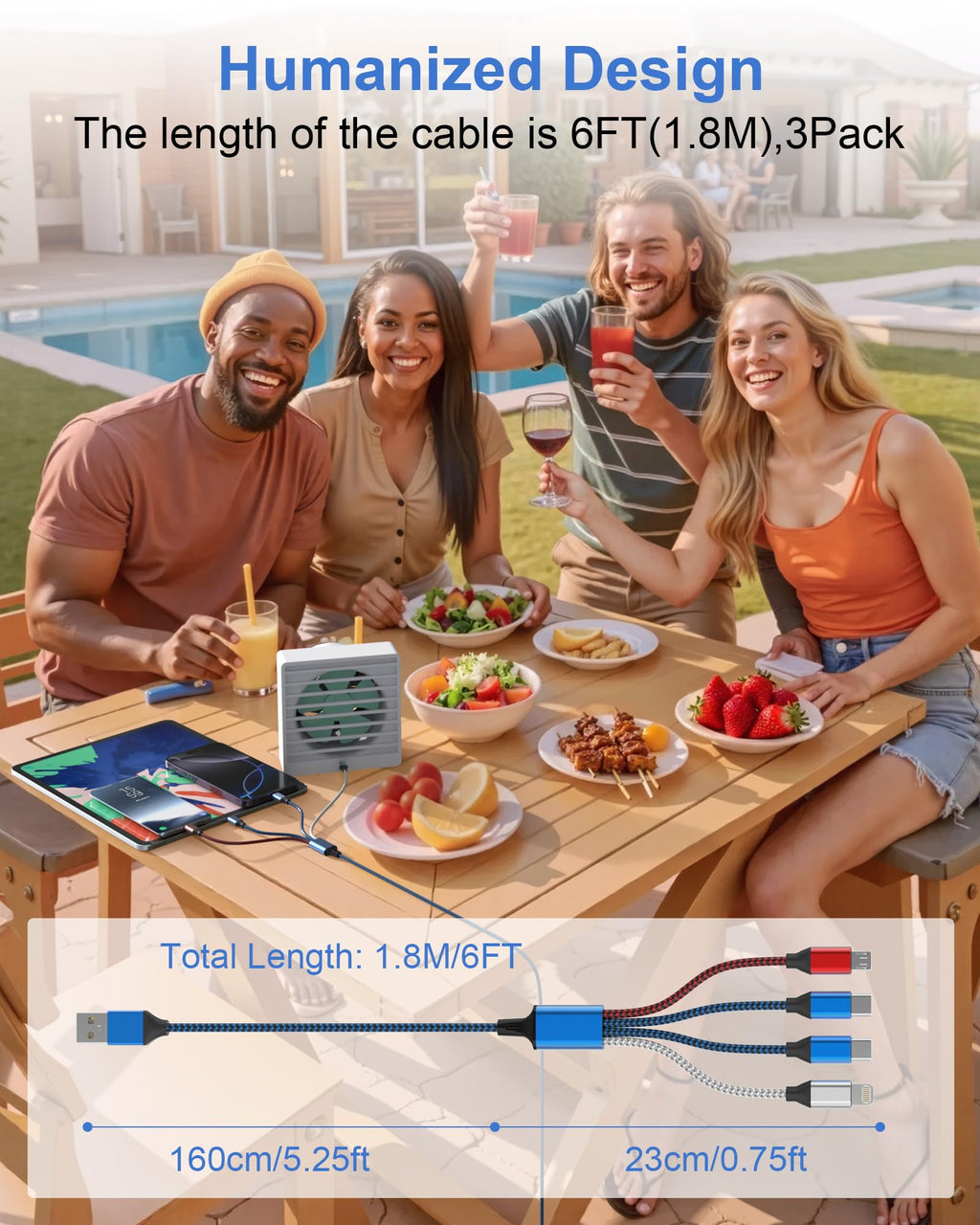Plnhixt 6FT 4-in-1 Multi Charging Cable USB-C & Lightning