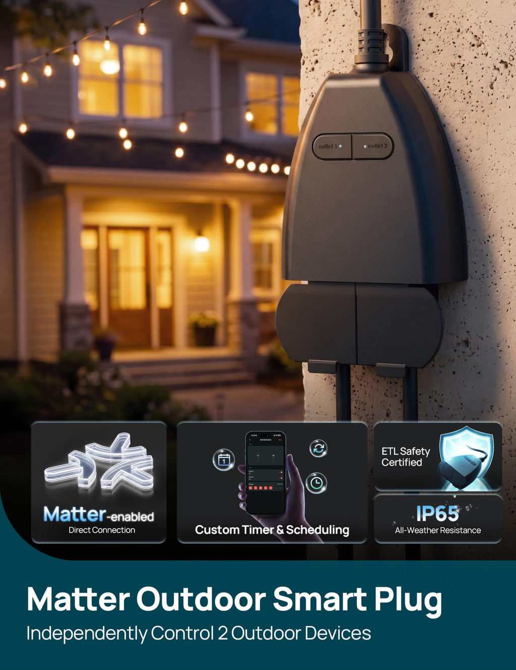 Linkind Matter Outdoor Smart Plug for Alexa, Apple & Google Home