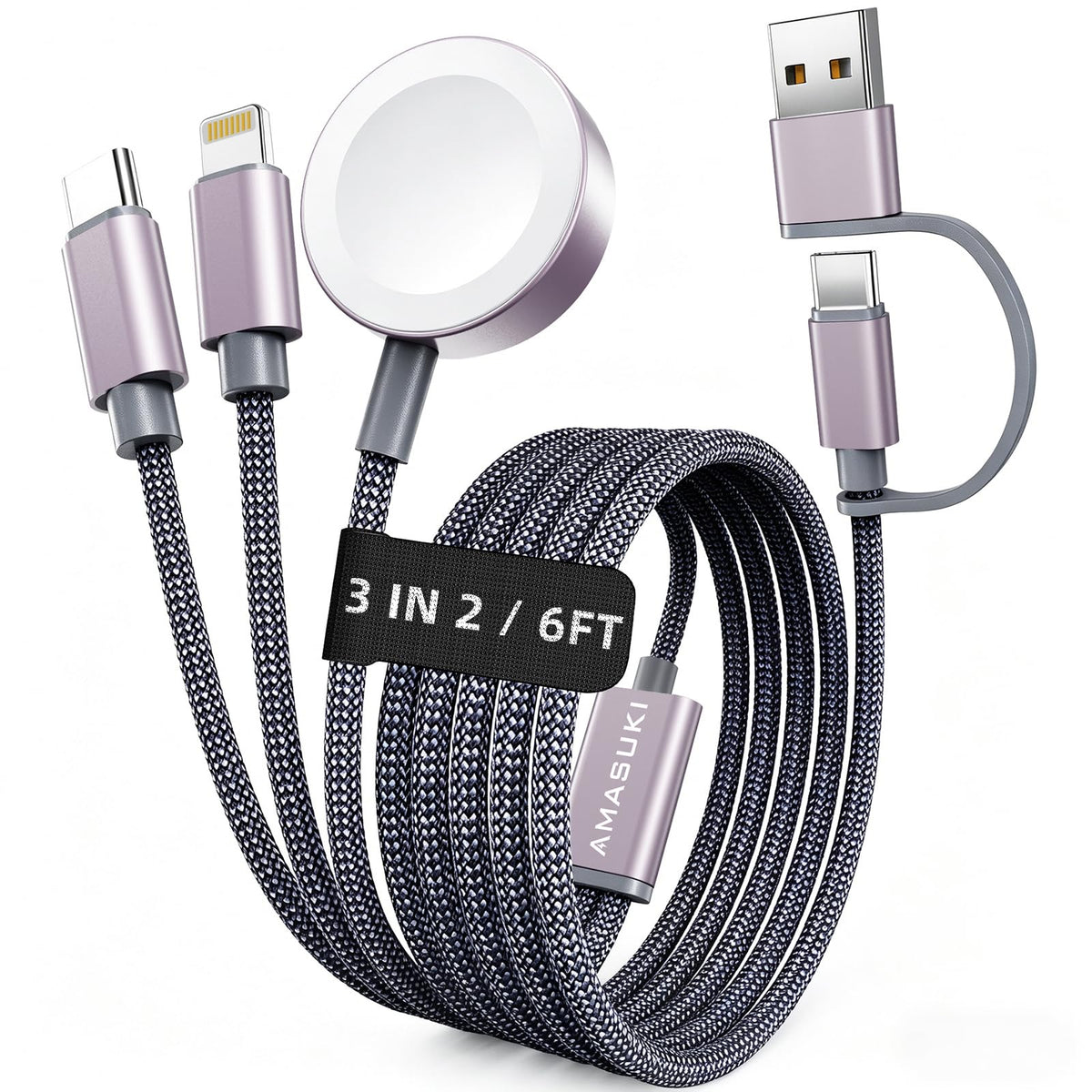 3-in-2 USB-C Charging Cable for Apple Watch & iPhone