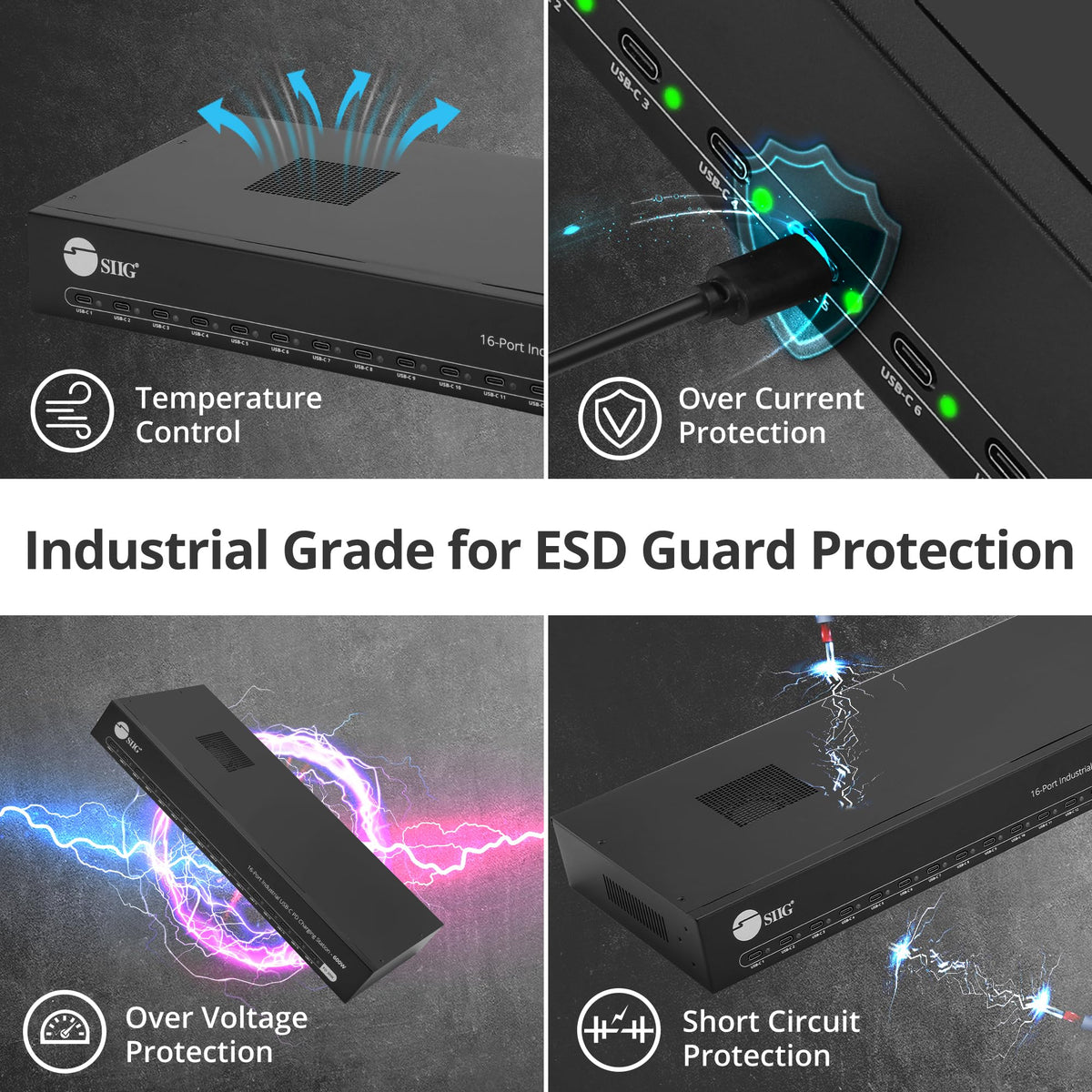 SIIG 16-Port 600W USB-C PD Industrial Charging Station