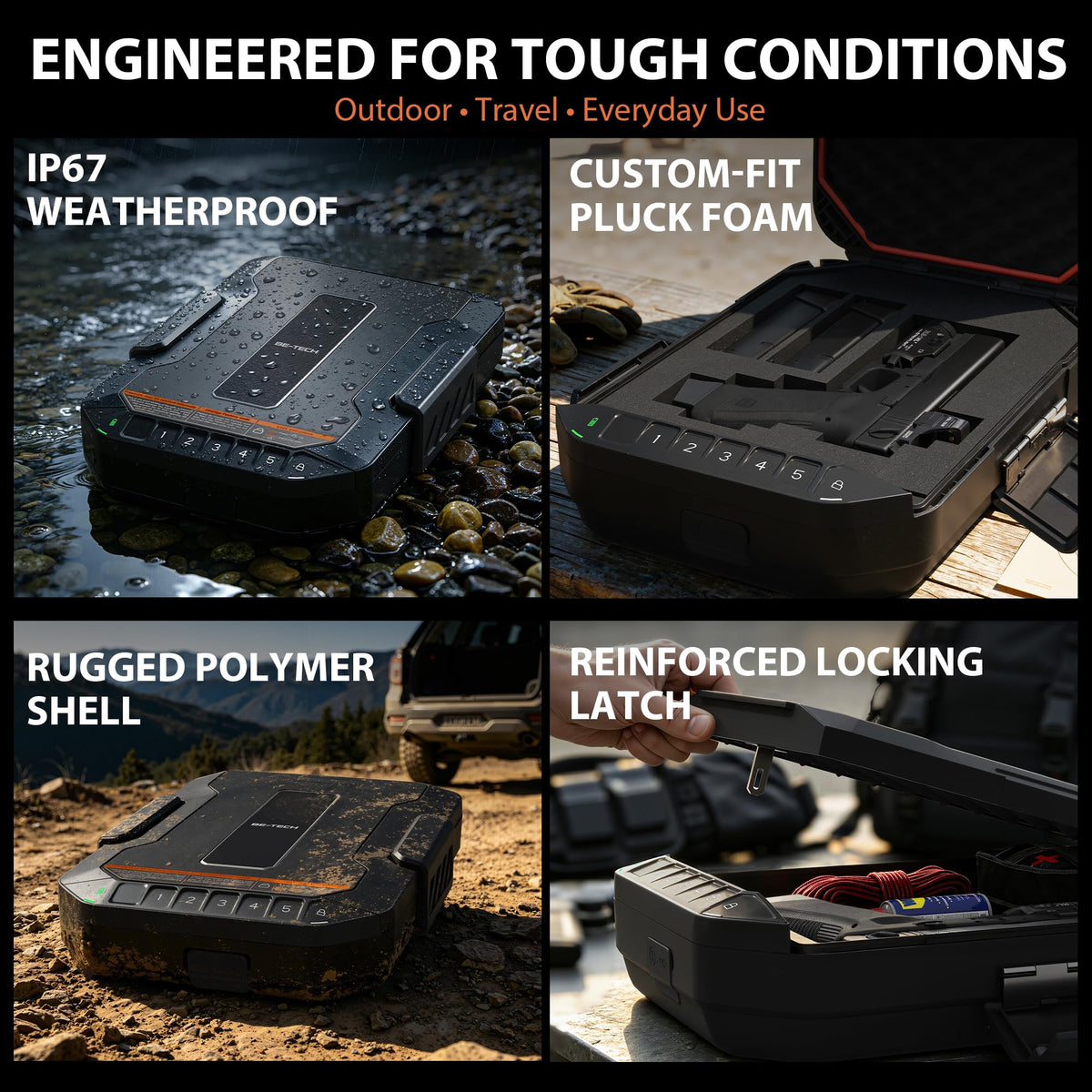 BE-TECH Weatherproof Biometric Pistol Safe Lock Box