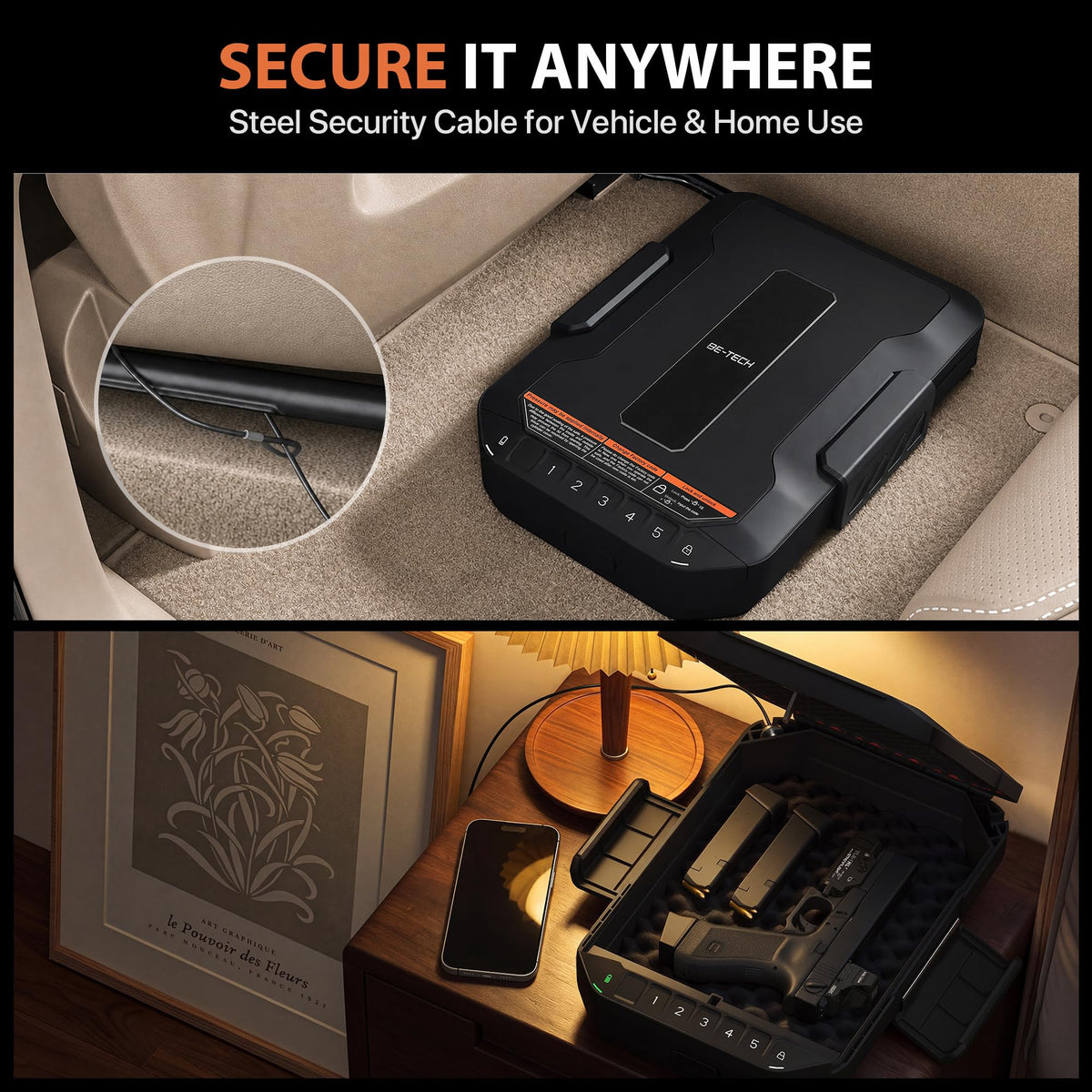 BE-TECH Weatherproof Biometric Pistol Safe Lock Box