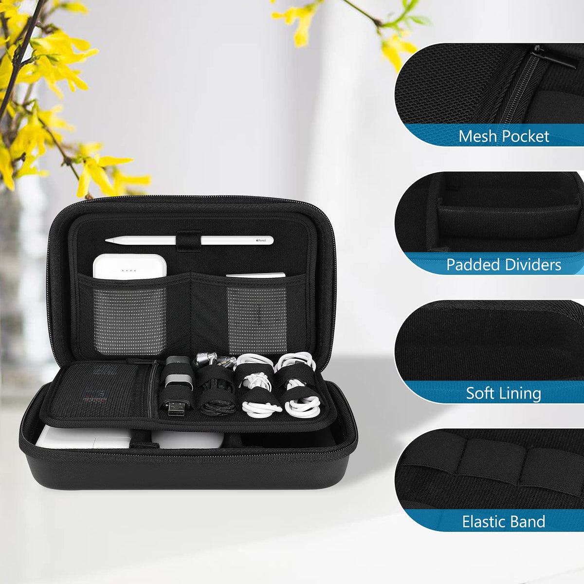 ProCase Hard Travel Electronic Organizer Case for MacBook Power Adapter Chargers Cables Power Bank Apple Magic Mouse Apple Pencil USB Flash Disk SD Card Small Portable Accessories Bag