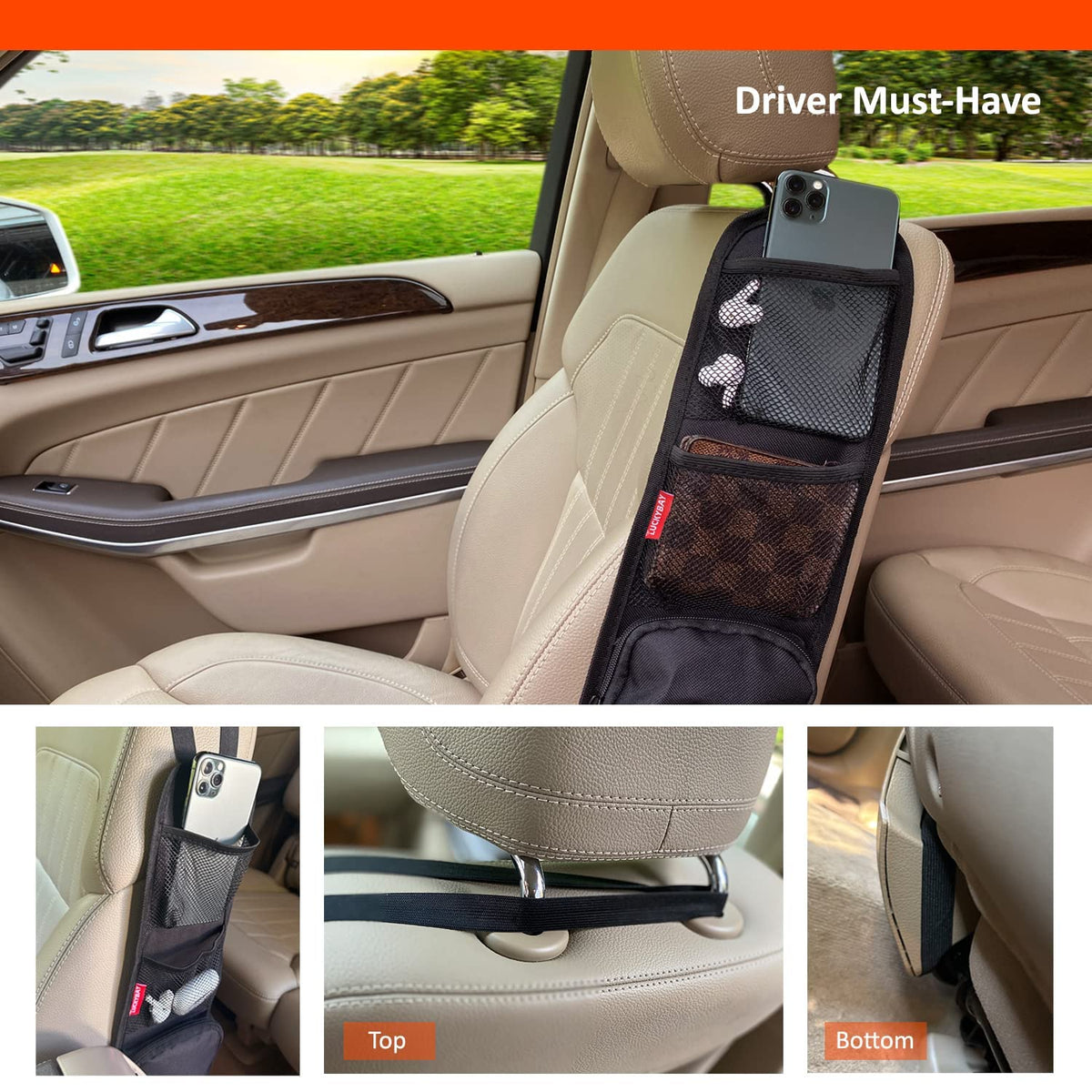 Luckybay Car Seat Side Organizer with Storage Pockets