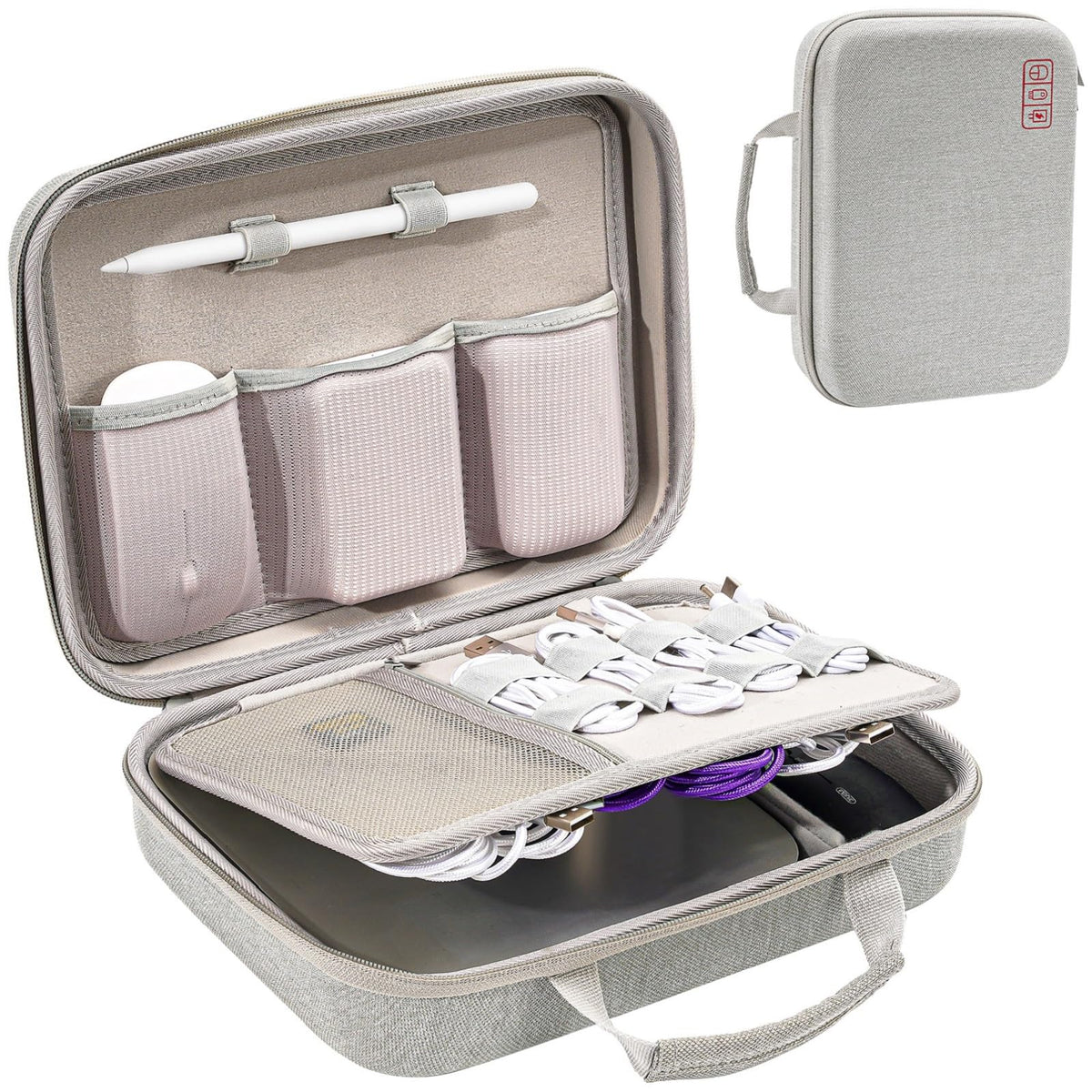 ProCase Hard Travel Electronic Organizer Case for MacBook Power Adapter Chargers Cables Power Bank Apple Magic Mouse Apple Pencil USB Flash Disk SD Card Small Portable Accessories Bag