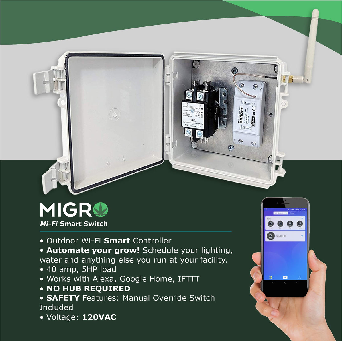 Migro 63A Smart Wi-Fi Indoor/Outdoor Grow Light Controller