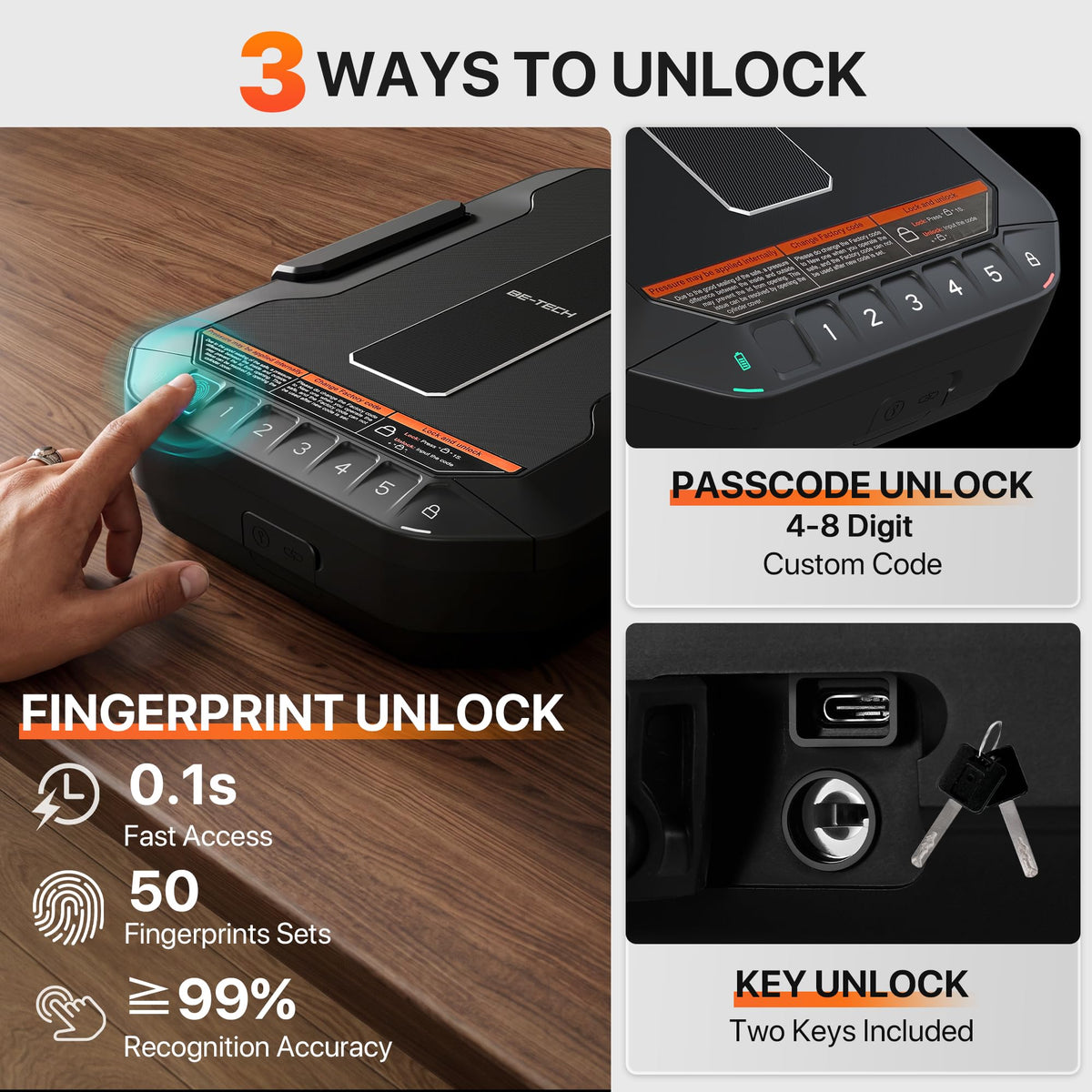 BE-TECH Weatherproof Biometric Pistol Safe Lock Box