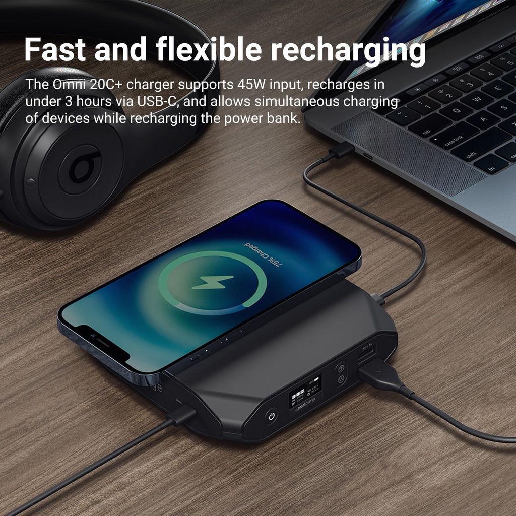 Omni 20C+ Professional Premium Portable Power Bank with Fast Charging 100W USB-C PD 20,000mAh/71Wh – Laptop Power Bank, Universal Charger for All Devices, USB Hub, Wireless & QC 3.0 Power Solution